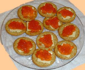Red Caviar on Crackers plate